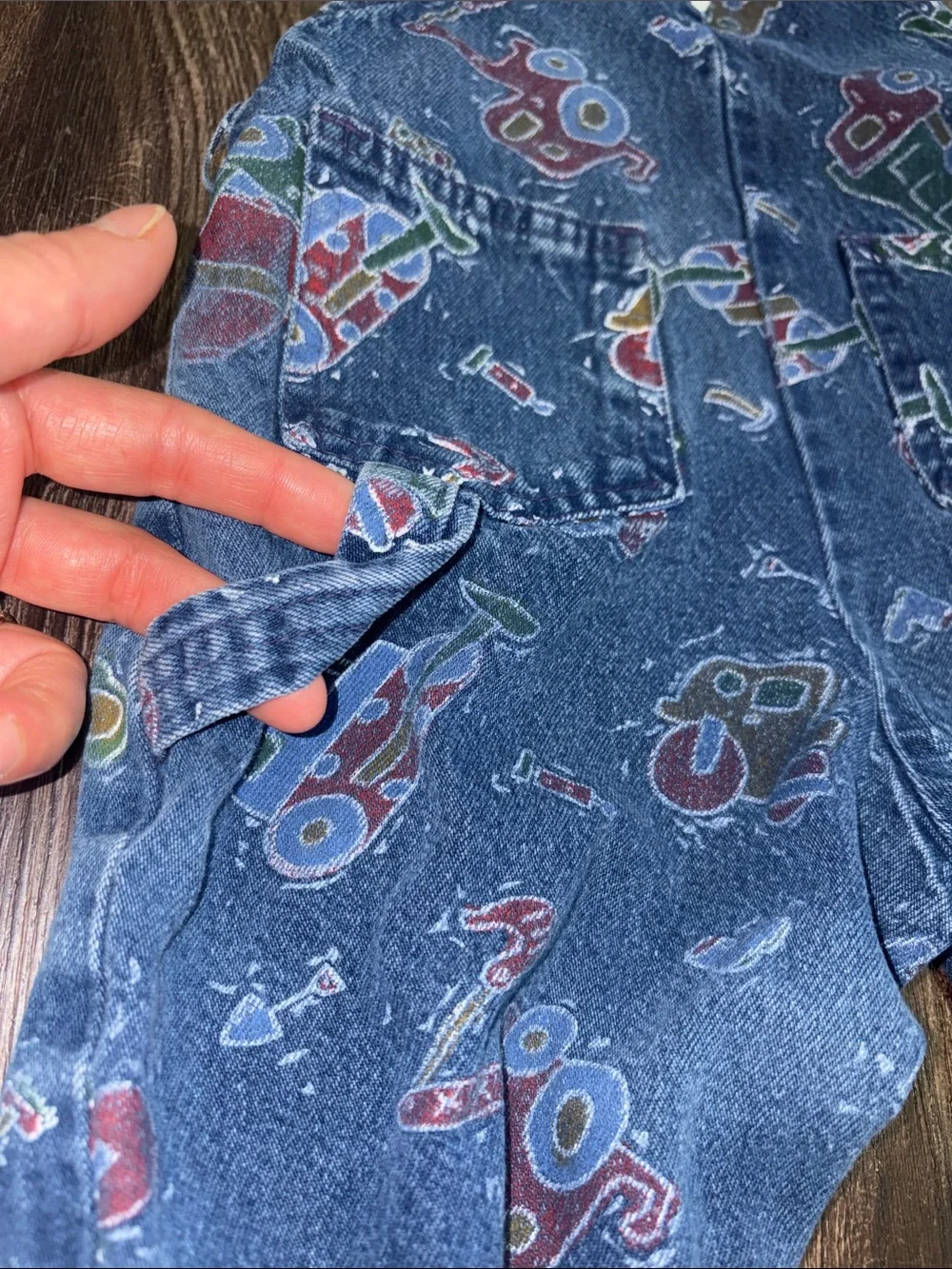 Vintage baby OshKosh Blue Denim Overalls with Vehicle Print
